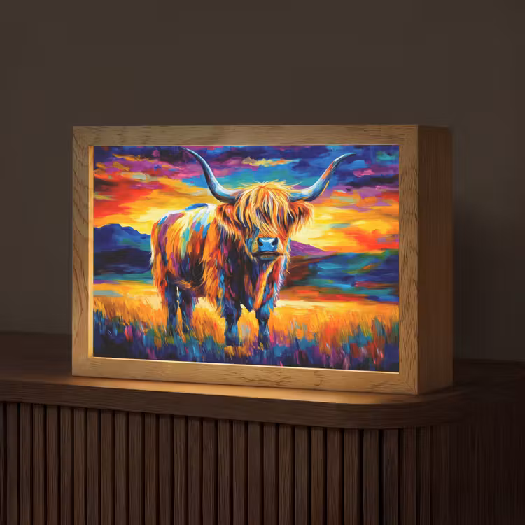 Schotse hooglander - Kunst - Koe - Dieren - Landschap Light Box met kabel (Tafellamp) klein -z3d_website