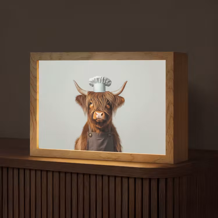 Schotse Hooglander - Bruin - Hoorns - Kokskleding Light Box met kabel (Tafellamp) klein -z3d_website