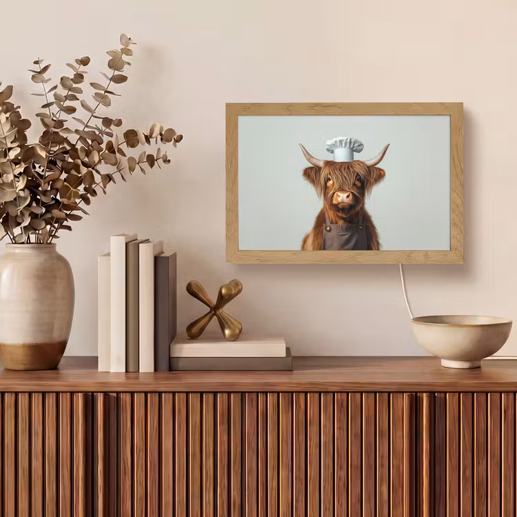 Schotse Hooglander - Bruin - Hoorns - Kokskleding Light Box met kabel (Tafellamp) klein -sfeer2