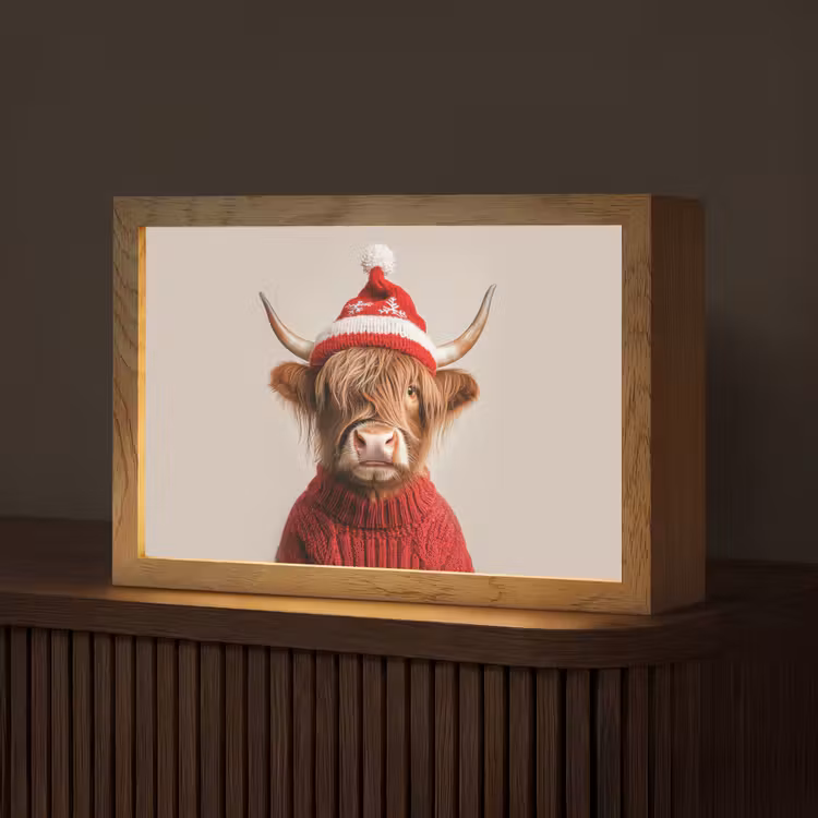 Schotse Hooglander - Kerst - Muts - Trui - Winter Light Box met kabel (Tafellamp) klein -z3d_website