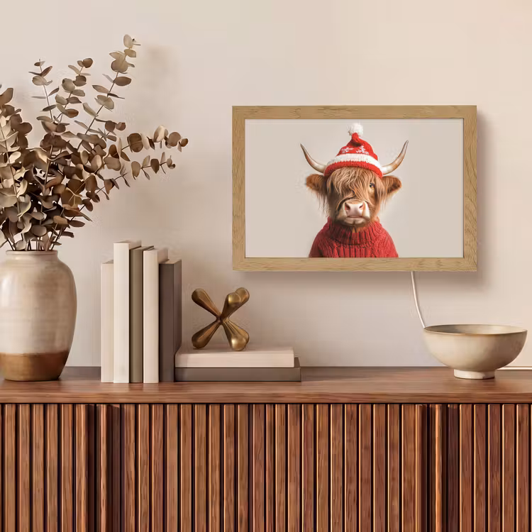 Schotse Hooglander - Kerst - Muts - Trui - Winter Light Box met kabel (Tafellamp) klein -sfeer2