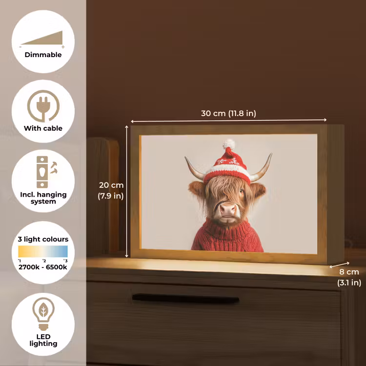 Schotse Hooglander - Kerst - Muts - Trui - Winter Light Box met kabel (Tafellamp) klein -USP_EN
