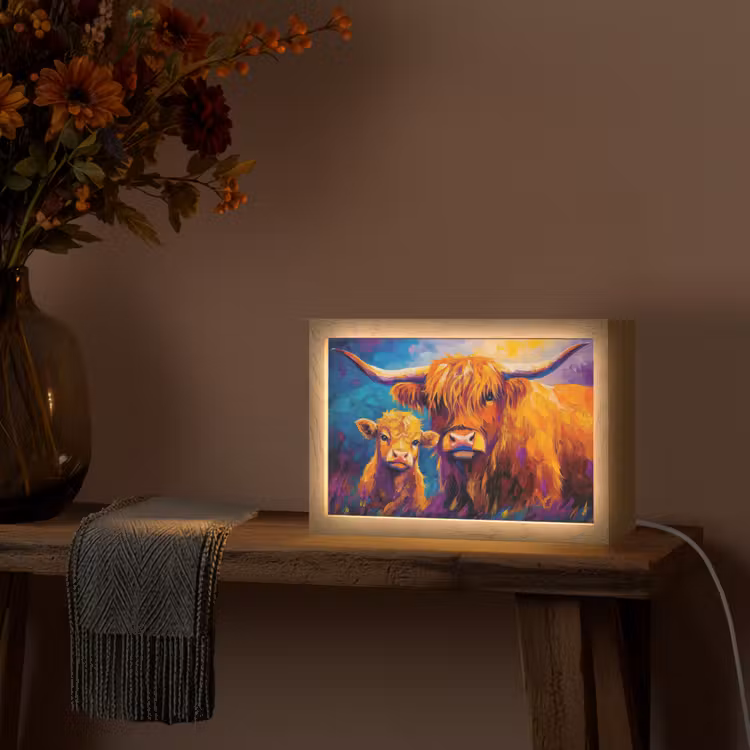 Schotse hooglander - Koeien - Dieren - Kunst Light Box met kabel (Tafellamp) klein -sfeer4