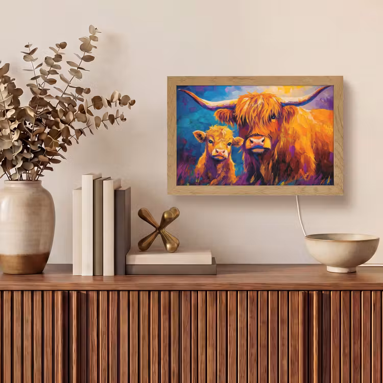 Schotse hooglander - Koeien - Dieren - Kunst Light Box met kabel (Tafellamp) klein -sfeer2