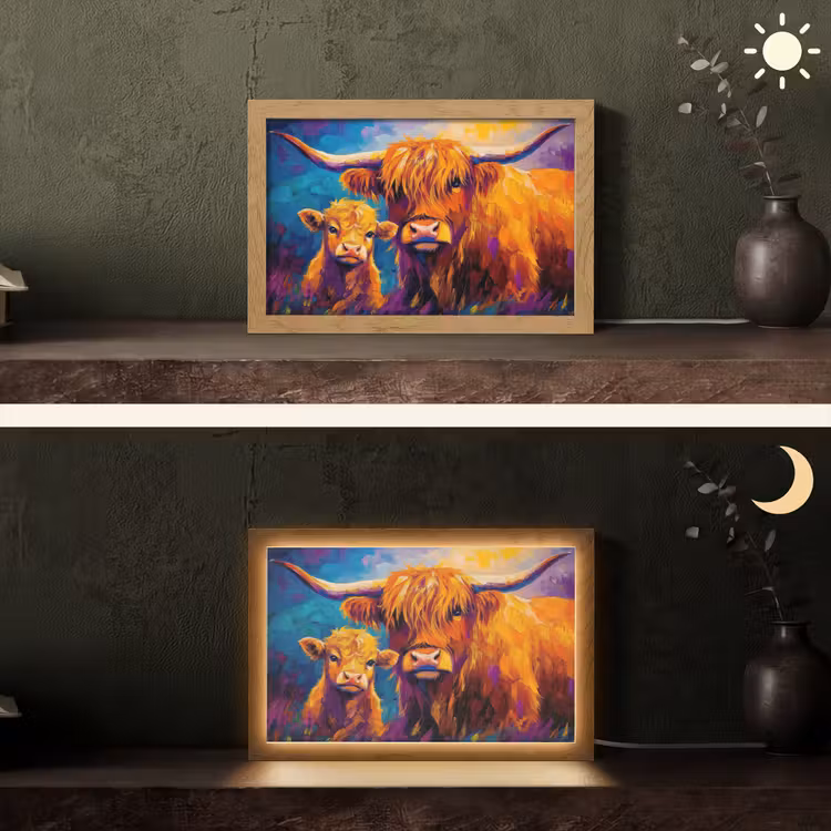 Schotse hooglander - Koeien - Dieren - Kunst Light Box met kabel (Tafellamp) klein -sfeer3
