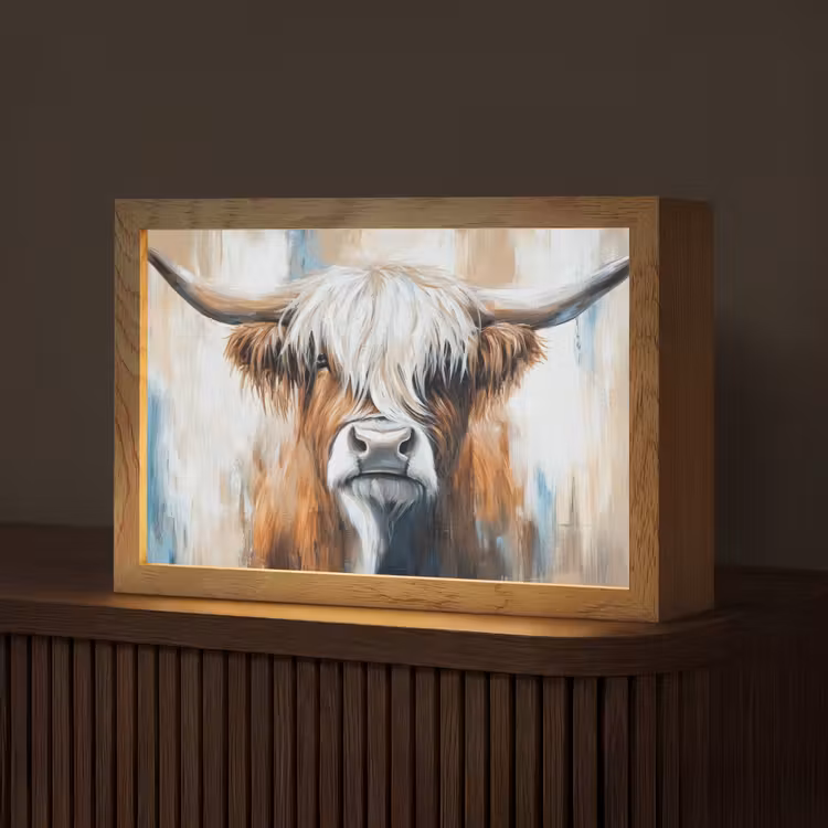 Schotse hooglander - Street art - Vintage - Koe - Dieren Light Box met kabel (Tafellamp) klein -z3d_website