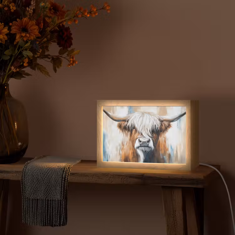 Schotse hooglander - Street art - Vintage - Koe - Dieren Light Box met kabel (Tafellamp) klein -sfeer4