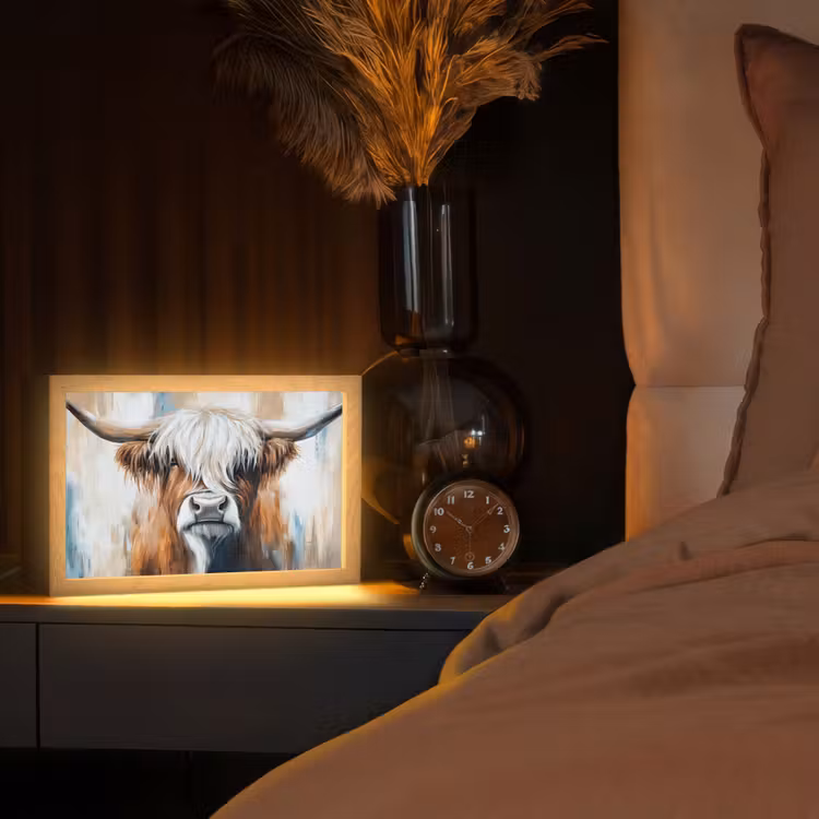 Schotse hooglander - Street art - Vintage - Koe - Dieren Light Box met kabel (Tafellamp) klein -sfeer1