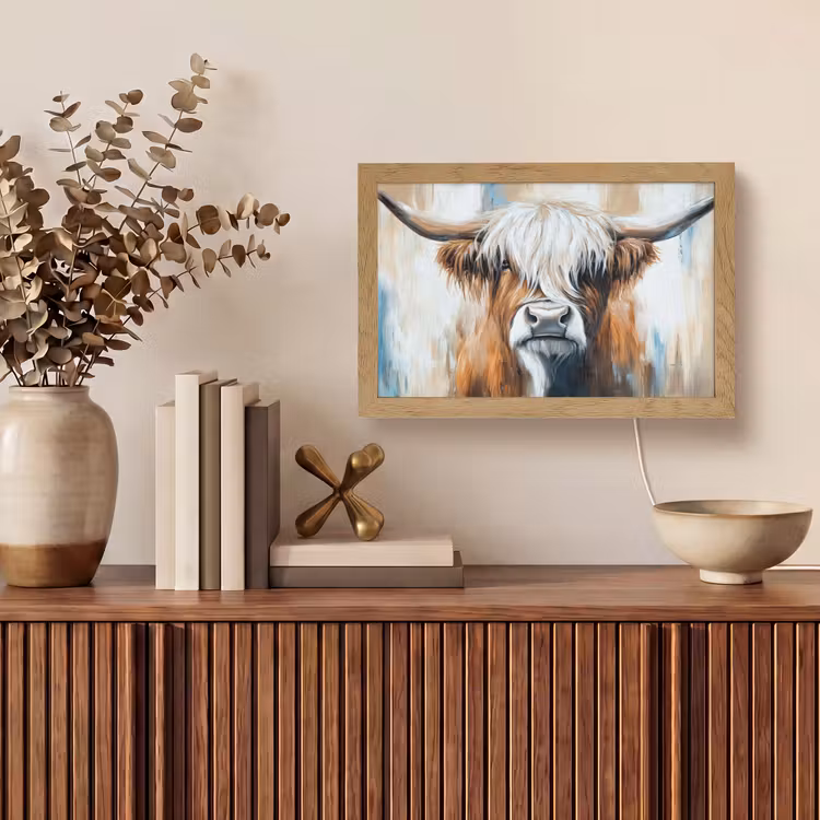 Schotse hooglander - Street art - Vintage - Koe - Dieren Light Box met kabel (Tafellamp) klein -sfeer2