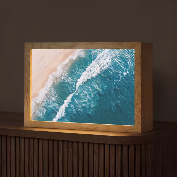 Zee - Strand - Golven - Natuur - Blauw Light Box met kabel (Tafellamp) klein -z3d_website