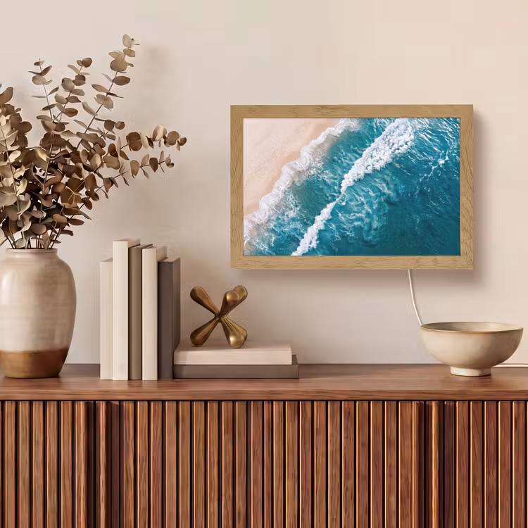 Zee - Strand - Golven - Natuur - Blauw Light Box met kabel (Tafellamp) klein -sfeer2