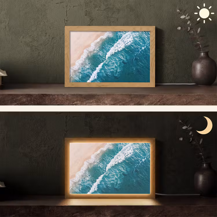 Zee - Strand - Golven - Natuur - Blauw Light Box met kabel (Tafellamp) klein -sfeer3