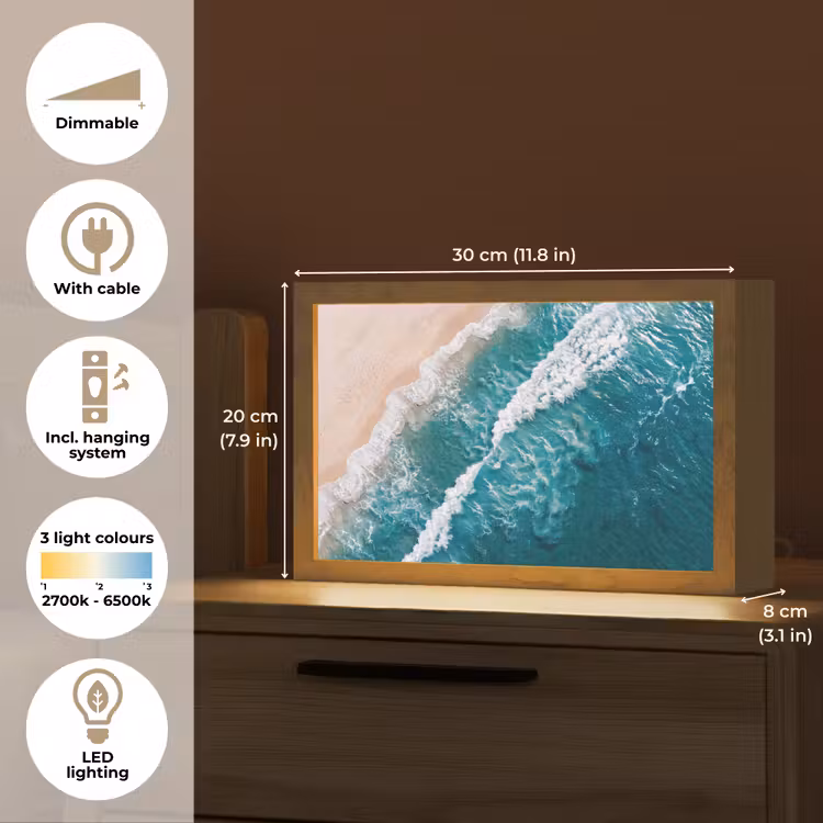 Zee - Strand - Golven - Natuur - Blauw Light Box met kabel (Tafellamp) klein -USP_EN