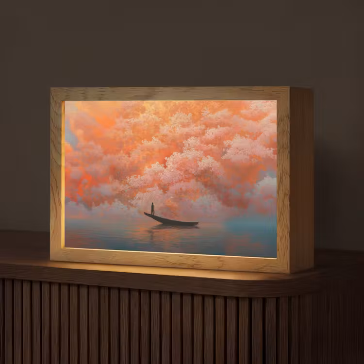 Zee - Boot - Wolken - Oranje Light Box met kabel (Tafellamp) klein -z3d_website