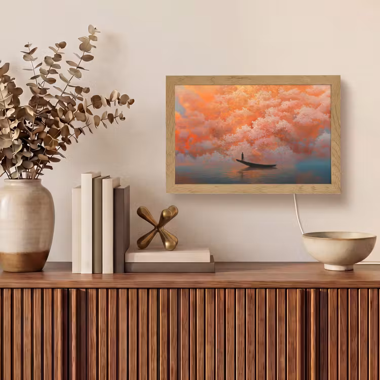 Zee - Boot - Wolken - Oranje Light Box met kabel (Tafellamp) klein -sfeer2