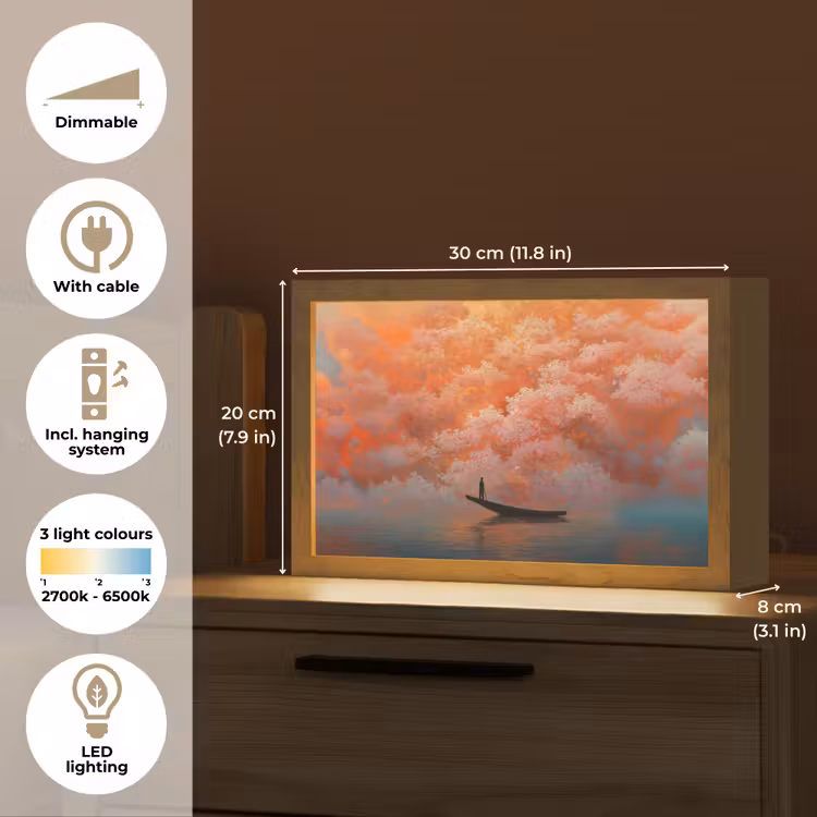 Zee - Boot - Wolken - Oranje Light Box met kabel (Tafellamp) klein -USP_EN