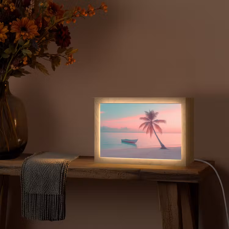 Zee - Boot - Zonsondergang Light Box met kabel (Tafellamp) klein -sfeer4