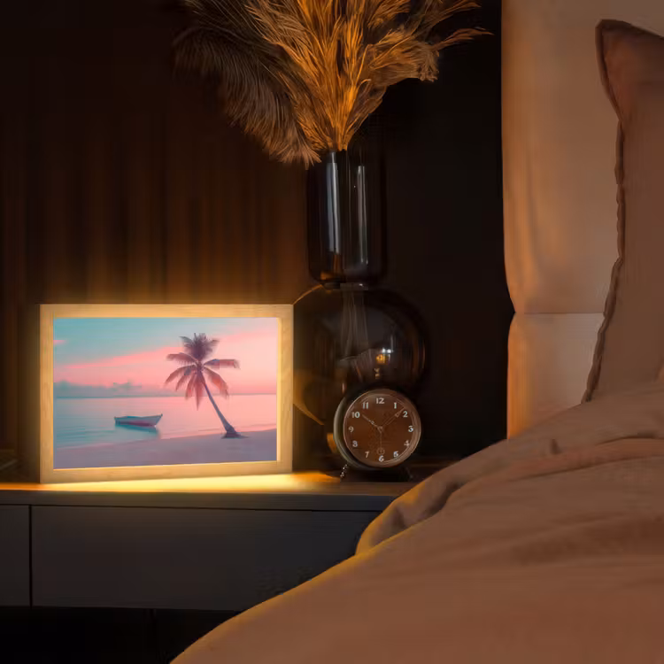 Zee - Boot - Zonsondergang Light Box met kabel (Tafellamp) klein -sfeer1