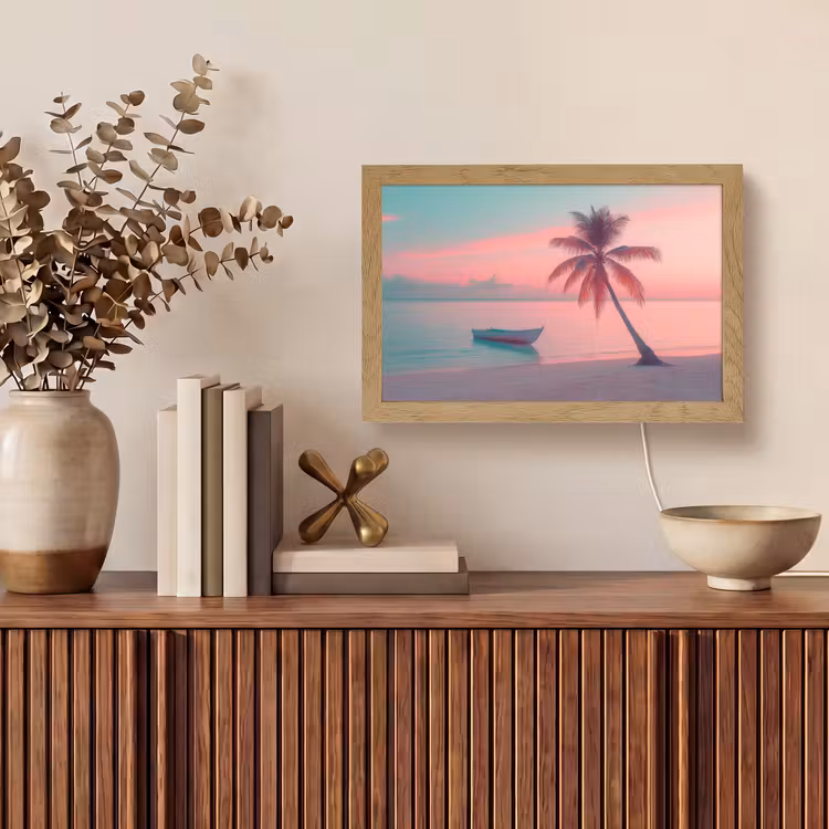 Zee - Boot - Zonsondergang Light Box met kabel (Tafellamp) klein -sfeer2