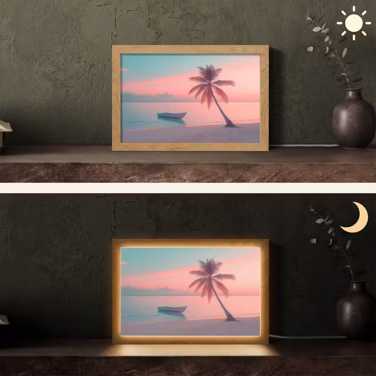 Zee - Boot - Zonsondergang Light Box met kabel (Tafellamp) klein -sfeer3