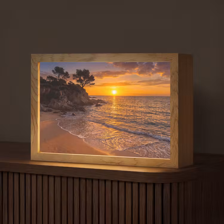 Zee - Kust - Zonsondergang - Natuur - Oranje Light Box met kabel (Tafellamp) klein -z3d_website