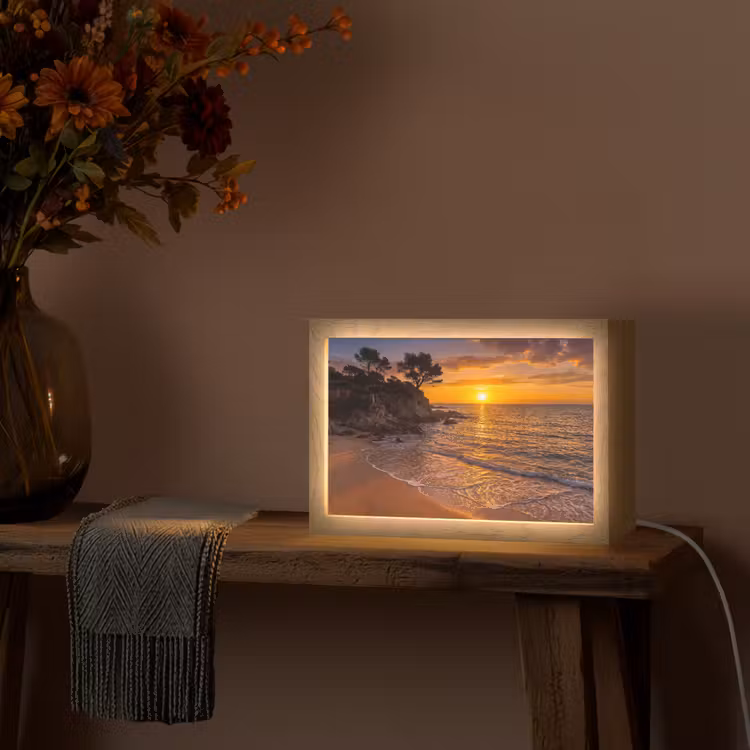 Zee - Kust - Zonsondergang - Natuur - Oranje Light Box met kabel (Tafellamp) klein -sfeer4