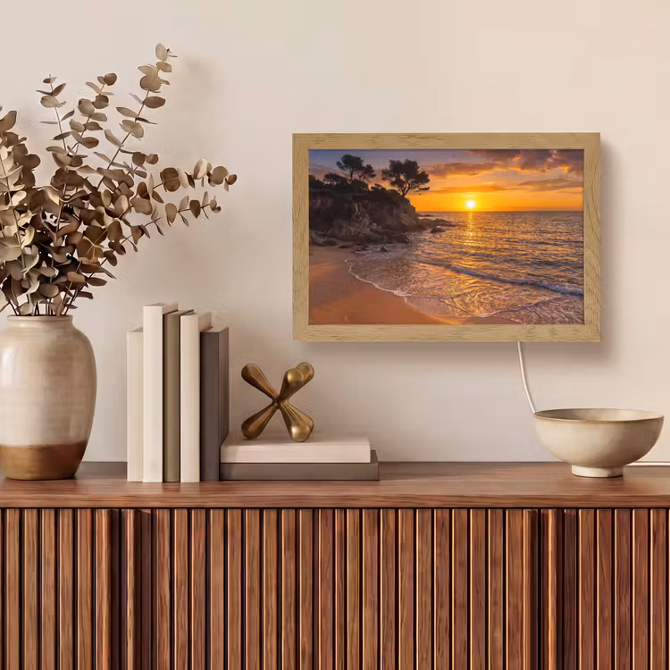 Zee - Kust - Zonsondergang - Natuur - Oranje Light Box met kabel (Tafellamp) klein -sfeer2