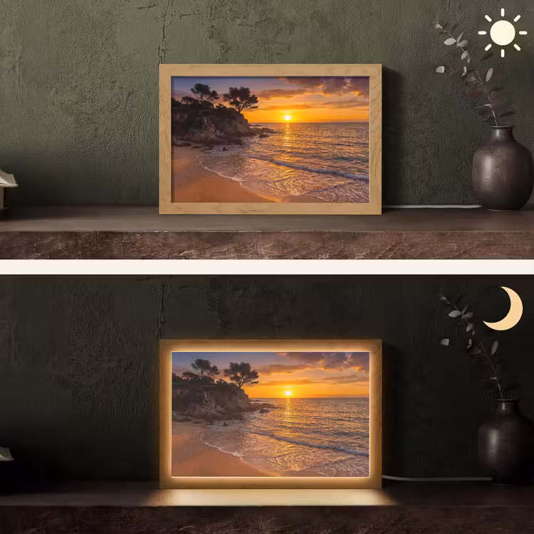 Zee - Kust - Zonsondergang - Natuur - Oranje Light Box met kabel (Tafellamp) klein -sfeer3