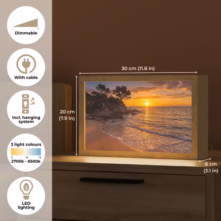 Zee - Kust - Zonsondergang - Natuur - Oranje Light Box met kabel (Tafellamp) klein -USP_EN