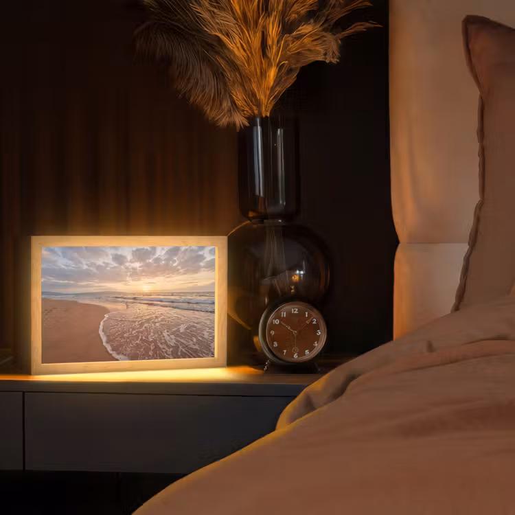 Zee - Kustlijn - Wolken - Landschap - Oranje Light Box met kabel (Tafellamp) klein -sfeer1
