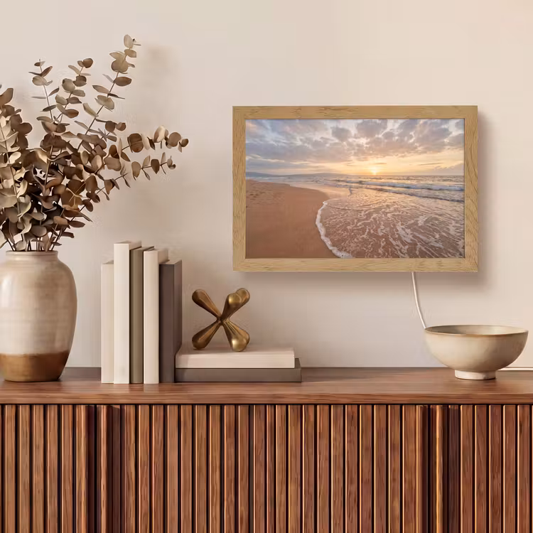 Zee - Kustlijn - Wolken - Landschap - Oranje Light Box met kabel (Tafellamp) klein -sfeer2