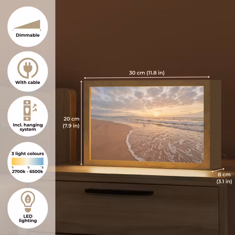 Zee - Kustlijn - Wolken - Landschap - Oranje Light Box met kabel (Tafellamp) klein -USP_EN