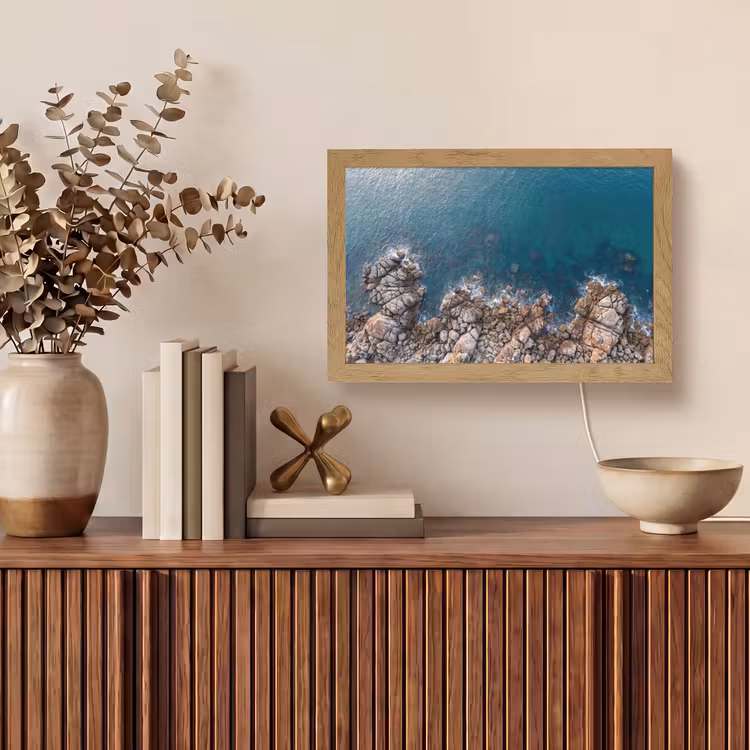 Zee - Kustlijn - Natuur - Abstract - Blauw Light Box met kabel (Tafellamp) klein -sfeer2