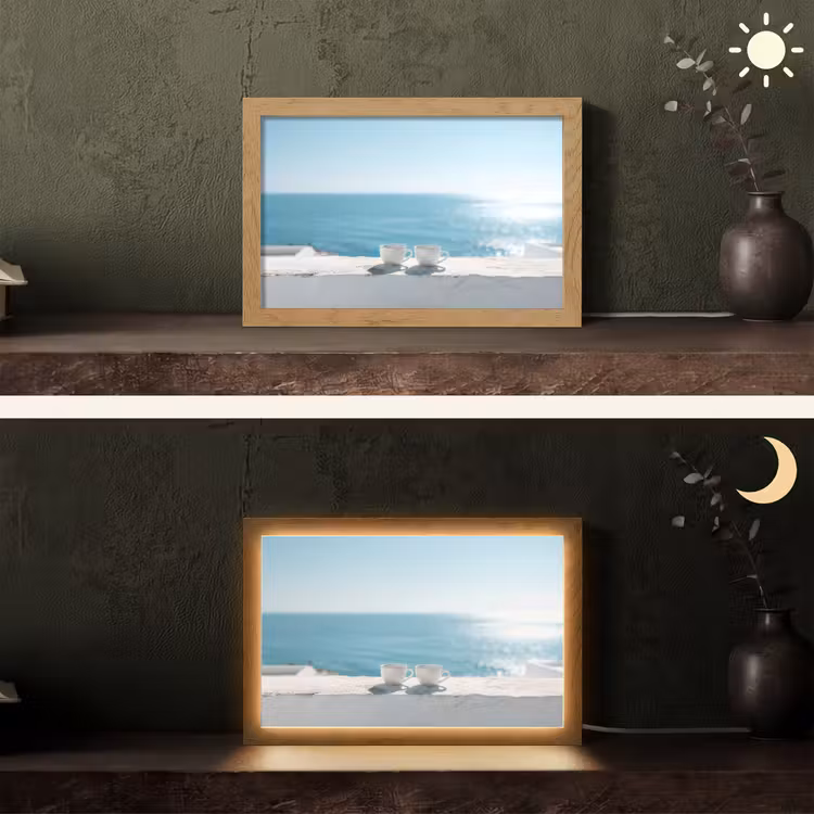 Zee - Koffiekopjes - Zomers Light Box met kabel (Tafellamp) klein -sfeer3