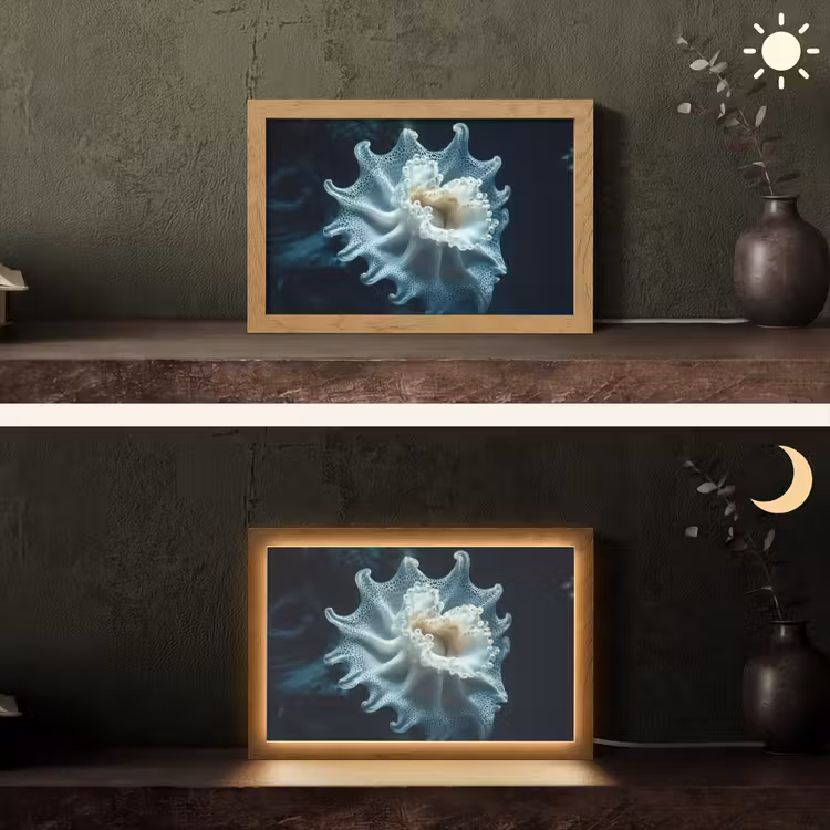 Zeewezen - Wit - Golven - Water Light Box met kabel (Tafellamp) klein -sfeer3