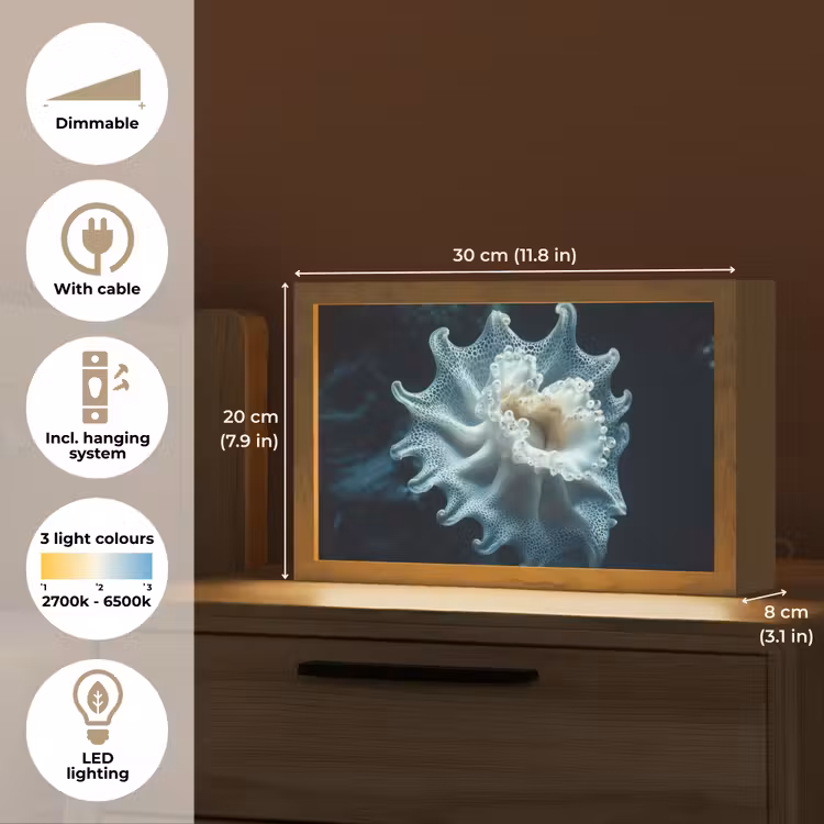 Zeewezen - Wit - Golven - Water Light Box met kabel (Tafellamp) klein -USP_EN
