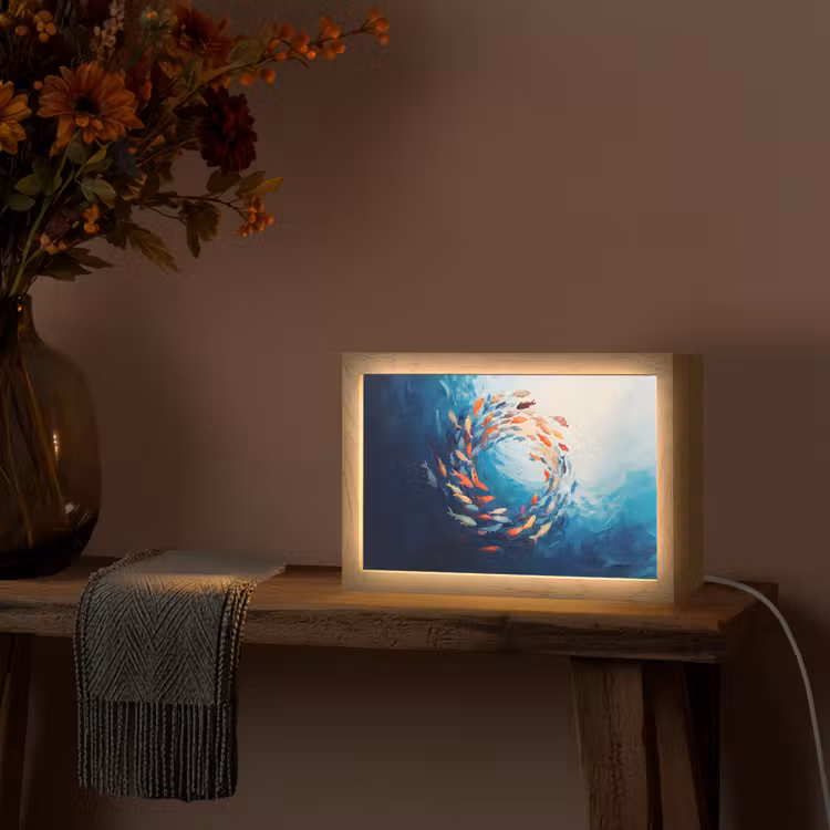 Zee - Vissen - Kleurrijk - Dynamisch Light Box met kabel (Tafellamp) klein -sfeer4