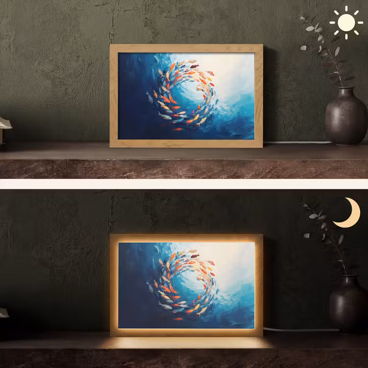 Zee - Vissen - Kleurrijk - Dynamisch Light Box met kabel (Tafellamp) klein -sfeer3