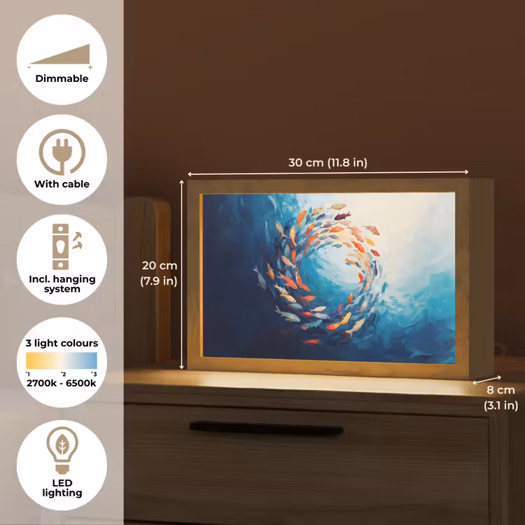 Zee - Vissen - Kleurrijk - Dynamisch Light Box met kabel (Tafellamp) klein -USP_EN