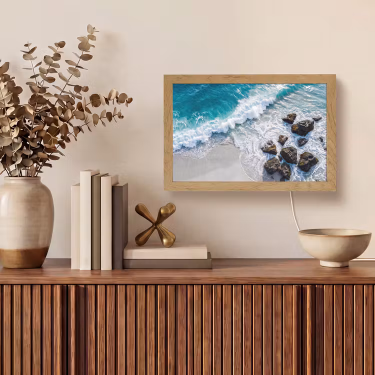 Zee - Golf - Strand - Natuur - Blauw Light Box met kabel (Tafellamp) klein -sfeer2