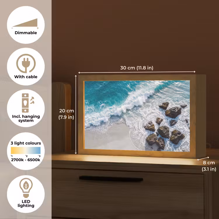 Zee - Golf - Strand - Natuur - Blauw Light Box met kabel (Tafellamp) klein -USP_EN