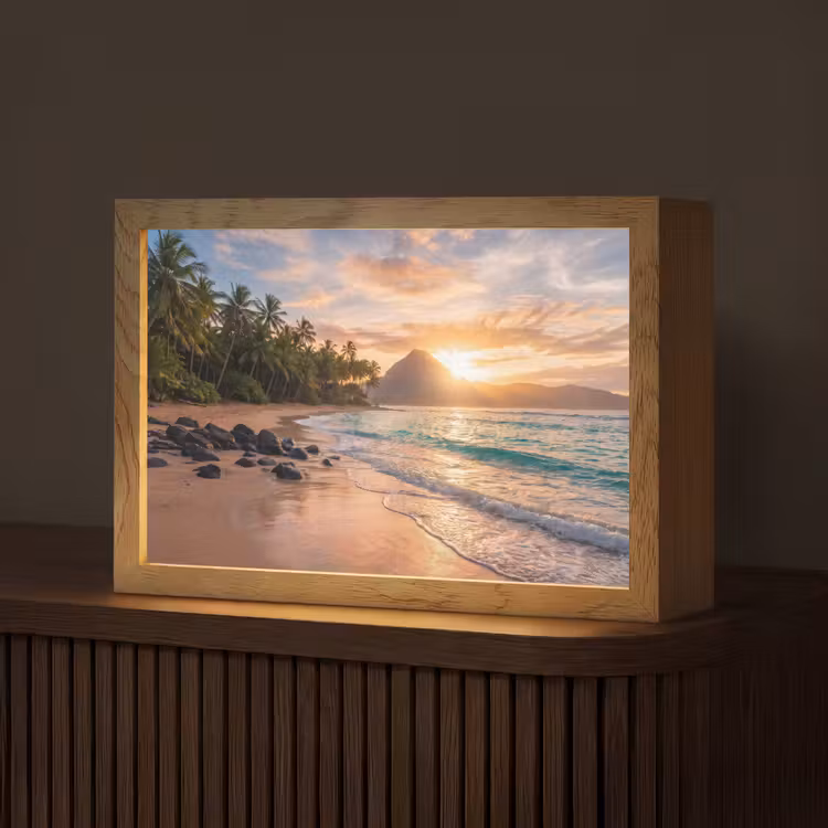 Zee - Berg - Landschap - Tropisch - Goud Light Box met kabel (Tafellamp) klein -z3d_website