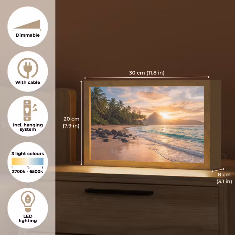 Zee - Berg - Landschap - Tropisch - Goud Light Box met kabel (Tafellamp) klein -USP_EN