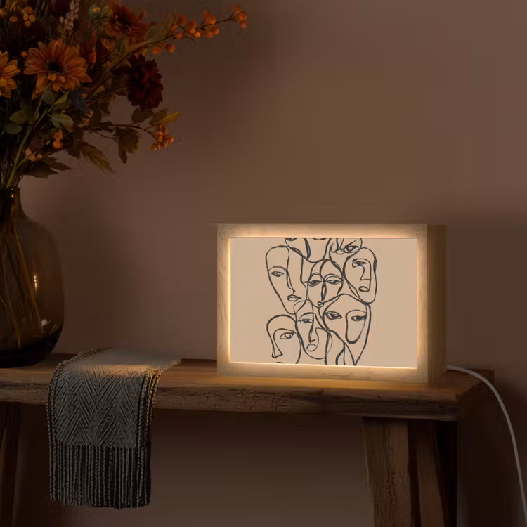 Gezichtenzee - Lijntekening - Abstract Light Box met kabel (Tafellamp) klein -sfeer4