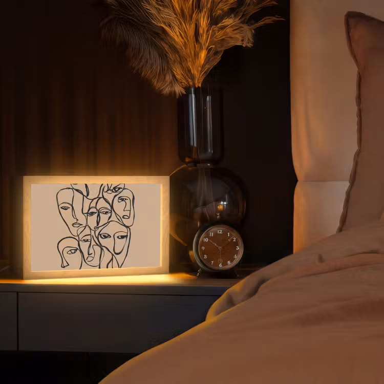 Gezichtenzee - Lijntekening - Abstract Light Box met kabel (Tafellamp) klein -sfeer1
