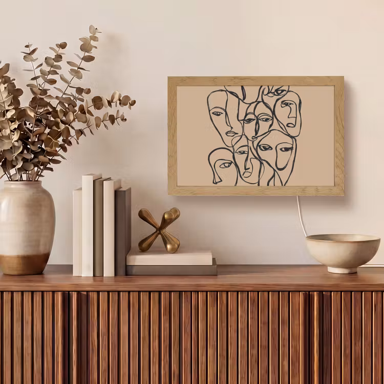 Gezichtenzee - Lijntekening - Abstract Light Box met kabel (Tafellamp) klein -sfeer2