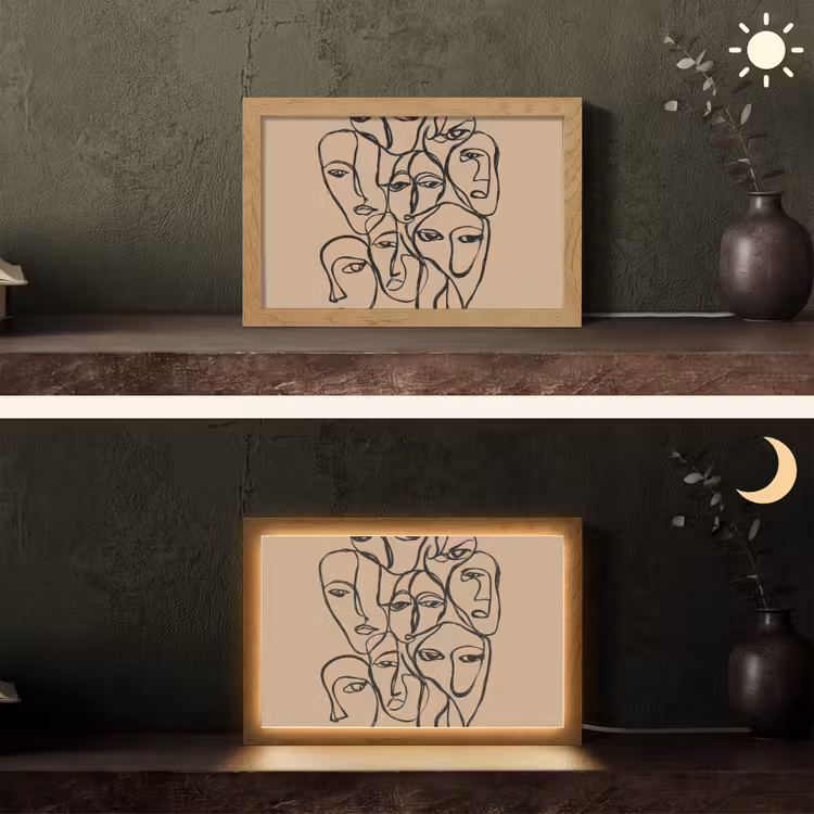 Gezichtenzee - Lijntekening - Abstract Light Box met kabel (Tafellamp) klein -sfeer3