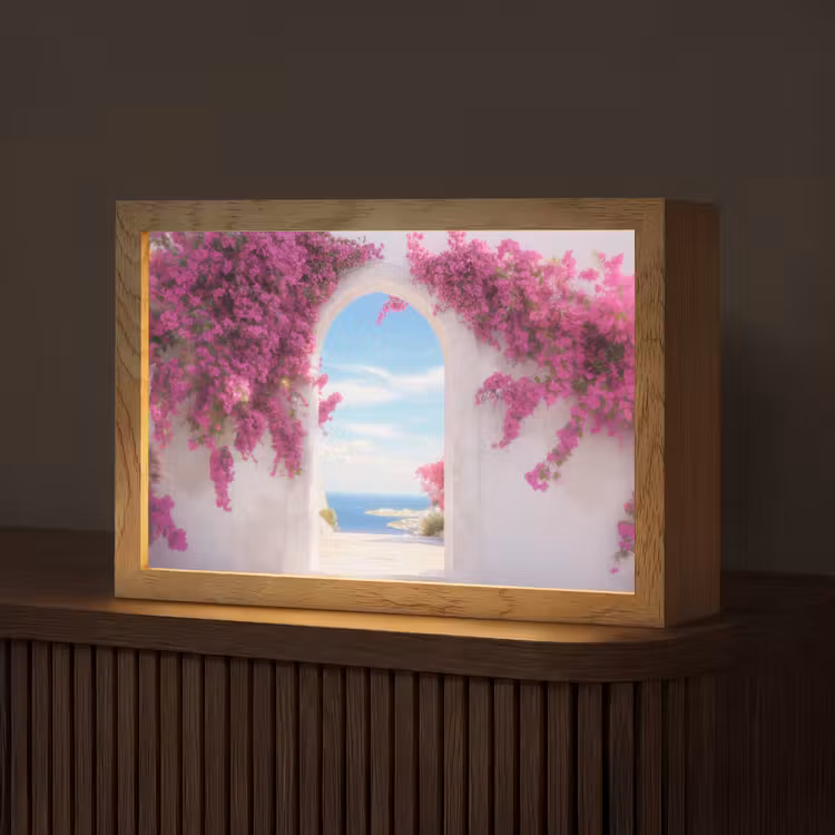 Zee - Roze - Bloemen - Poort Light Box met kabel (Tafellamp) klein -z3d_website