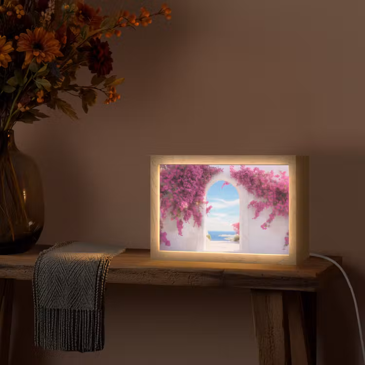 Zee - Roze - Bloemen - Poort Light Box met kabel (Tafellamp) klein -sfeer4