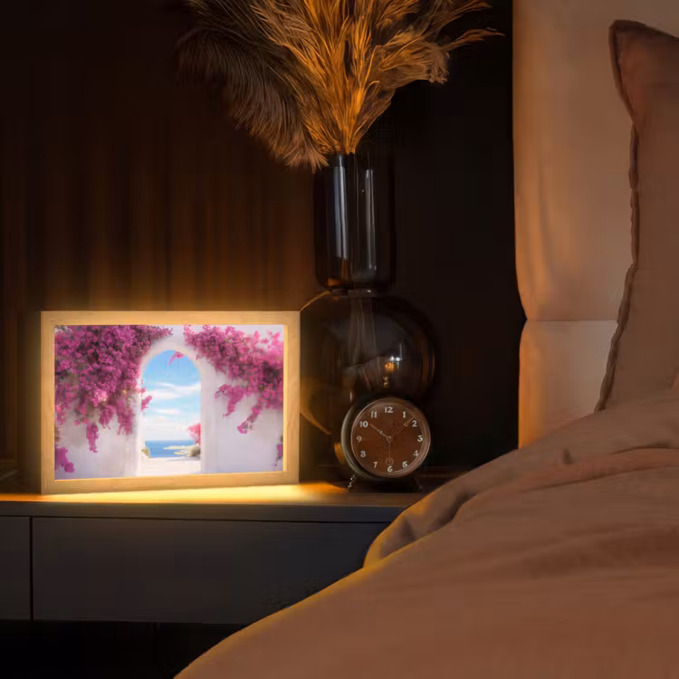 Zee - Roze - Bloemen - Poort Light Box met kabel (Tafellamp) klein -sfeer1